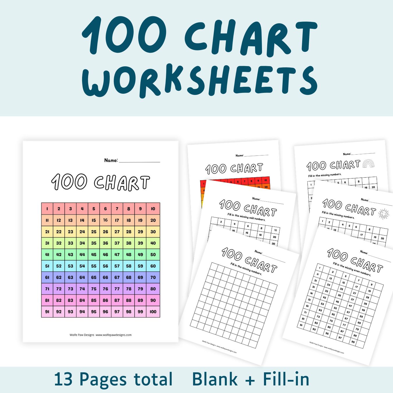 100 Chart Worksheets - Printable