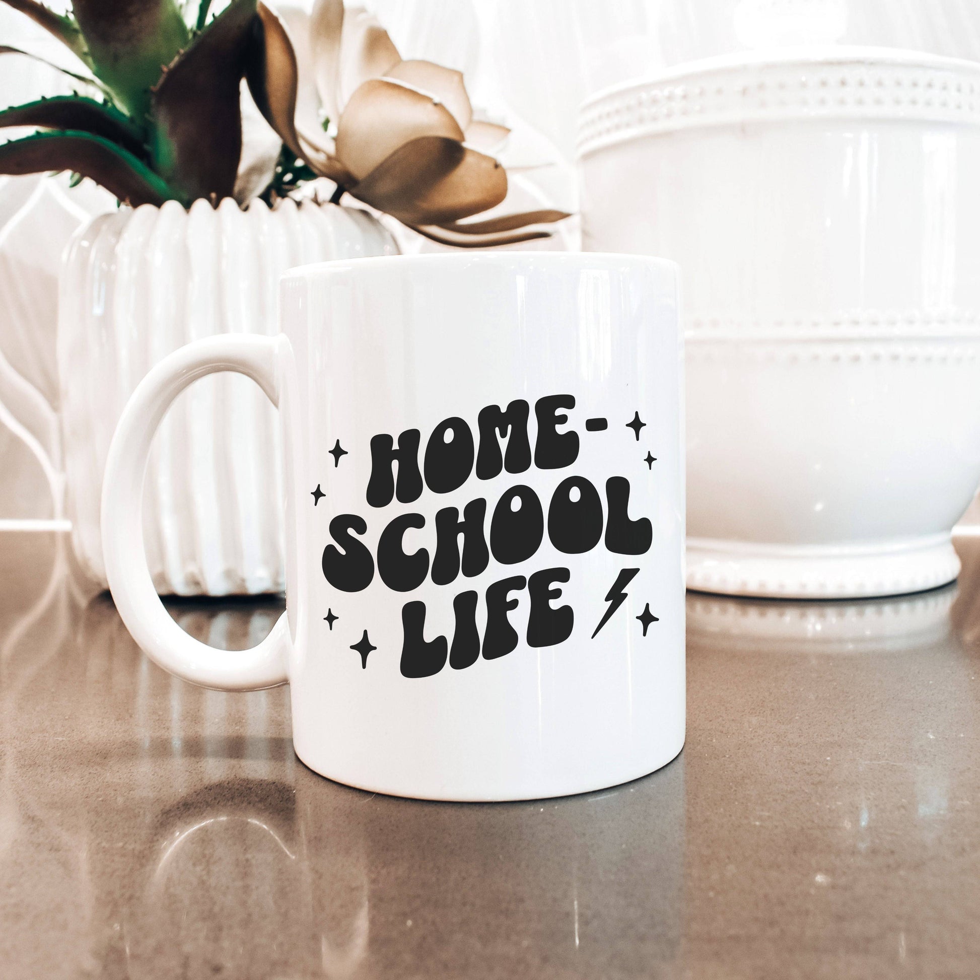 Homeschool Life Mug 11oz in Black on White Ceramic