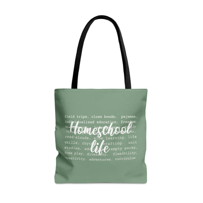 Homeschool Life Tote Bag in Sage for Travel Trips and Co-ops