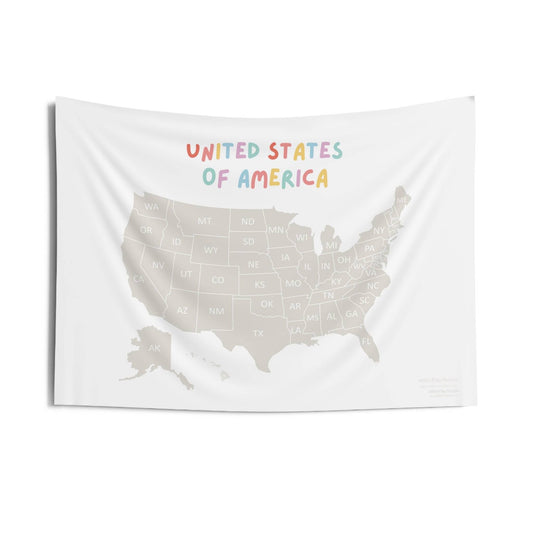 United States of America Map Wall Tapestry in Beige 