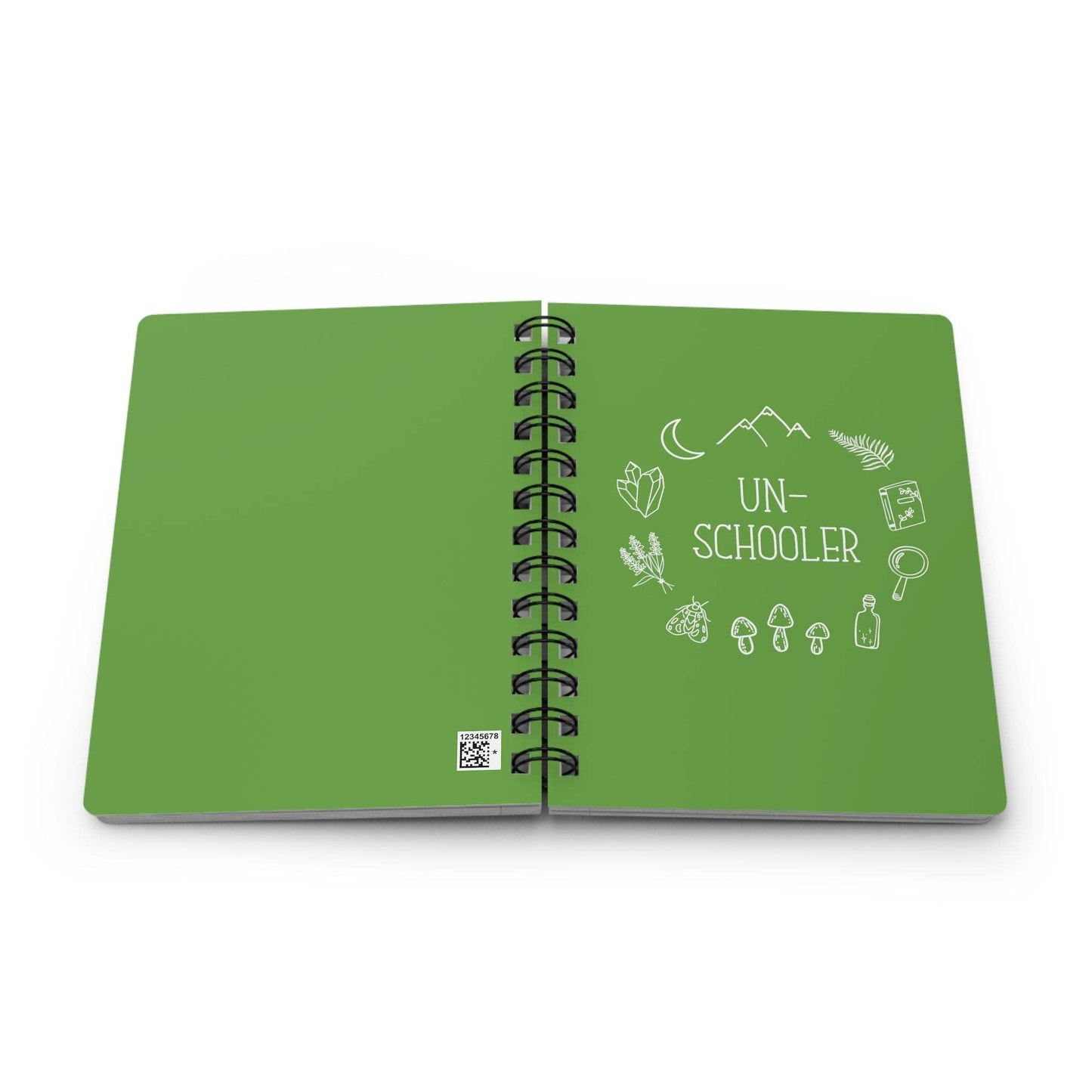 Unschooler Green Spiral Bound JournalWolfe Paw DesignsUnschooler Green Spiral Bound JournalA great spiral-bound journal for your unschooler to use with curriculum, note-taking, and writing. These notebooks feature a thick gloss full-color laminated protectUnschooler Green Spiral Bound Journal