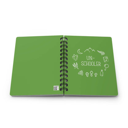Unschooler Green Spiral Bound JournalWolfe Paw DesignsUnschooler Green Spiral Bound JournalA great spiral-bound journal for your unschooler to use with curriculum, note-taking, and writing. These notebooks feature a thick gloss full-color laminated protectUnschooler Green Spiral Bound Journal