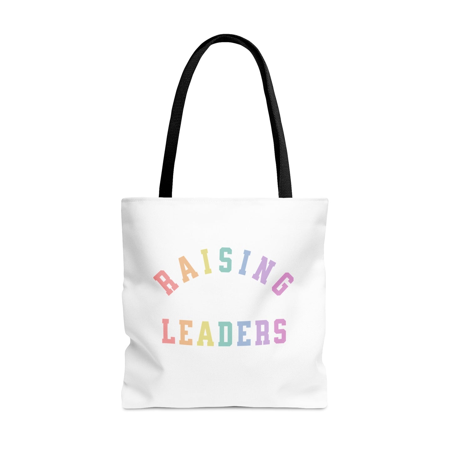 Raising Leaders White Large Tote Bag in Pastel Rainbow