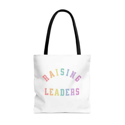 Raising Leaders White Large Tote Bag in Pastel Rainbow