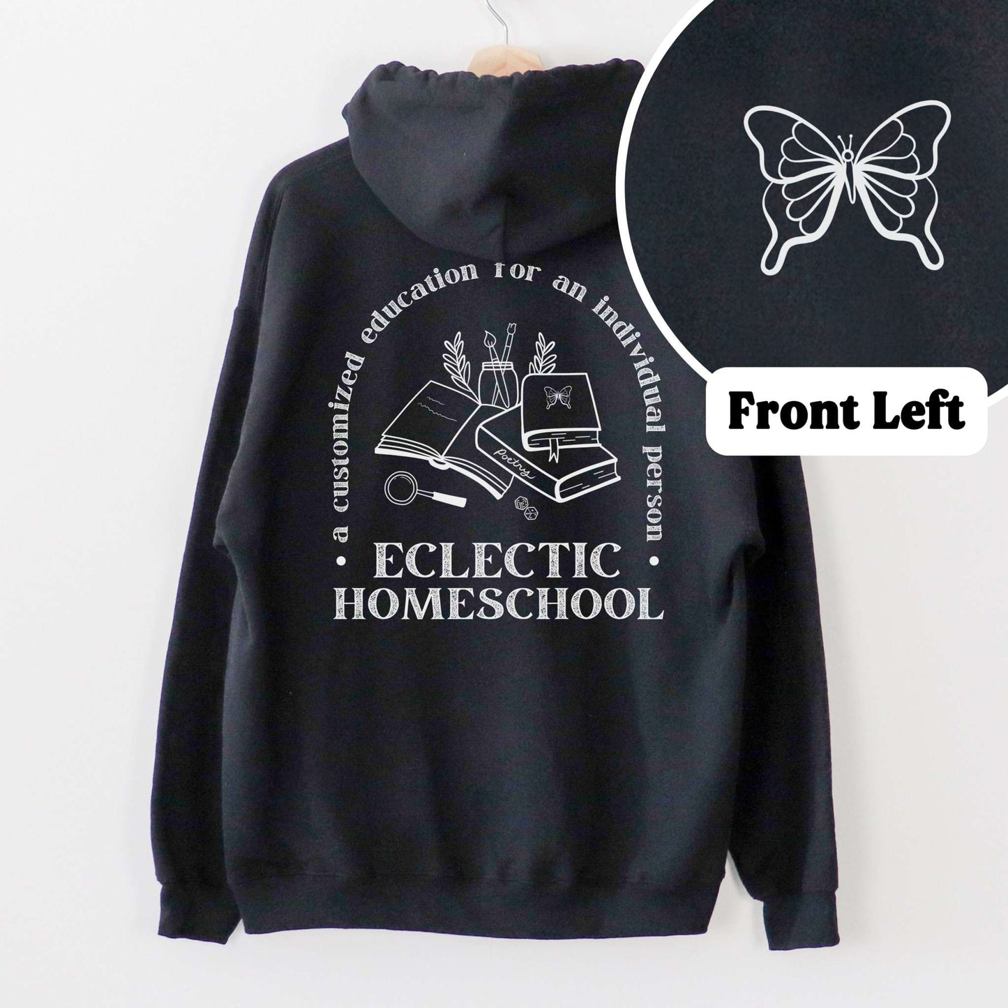 Eclectic Homeschool Hooded SweatshirtWolfe Paw DesignsEclectic Homeschool Hooded SweatshirtA comfy hooded sweater for the eclectic homeschool mamas.
Back displays: A customized education for an individual person
Also available in a Tee Shirt: Click Here
anEclectic Homeschool Hooded Sweatshirt for moms