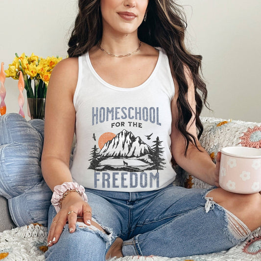 homeschool for the freedom white tank patriot mountains tank top moms women