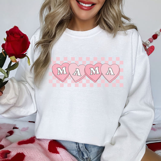 Copy of Copy of MAMA Checkered Valentines Day Candy Hearts Womens Sweatshirt