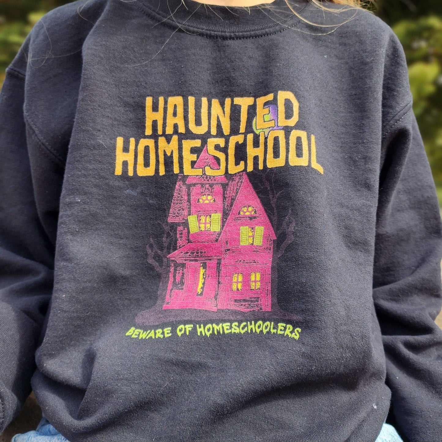 Haunted Homeschool Youth Kids Halloween Crewneck Sweatshirt