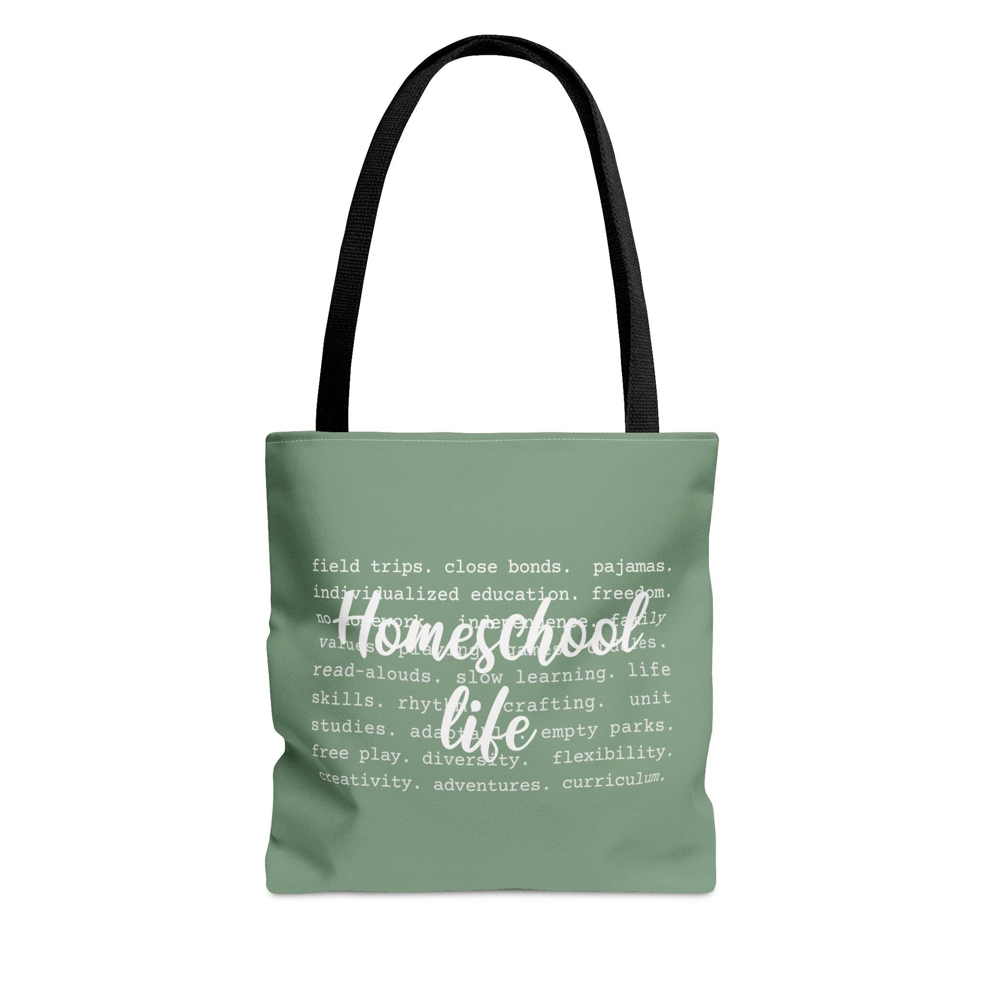 Homeschool Life Tote Bag in Sage for Travel Trips and Co-ops