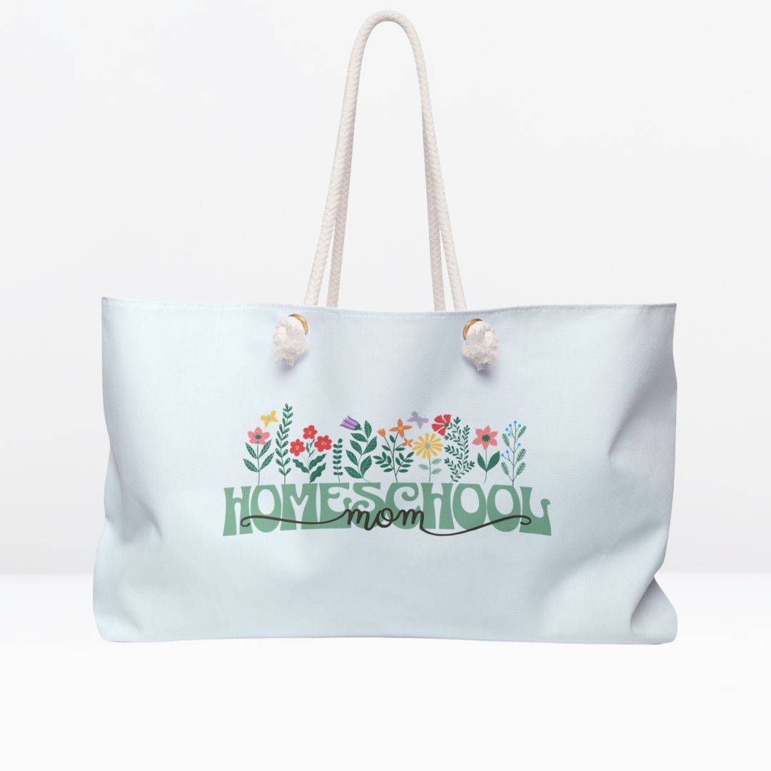 Homeschool Mom Weekender Bag blue and floral for travel