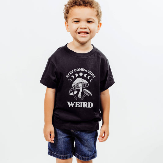 keep homeschool weird in black toddler tshirt