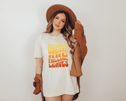 Autumn Breeze and Falling Leaves Womens Short Sleeve Tee Shirt