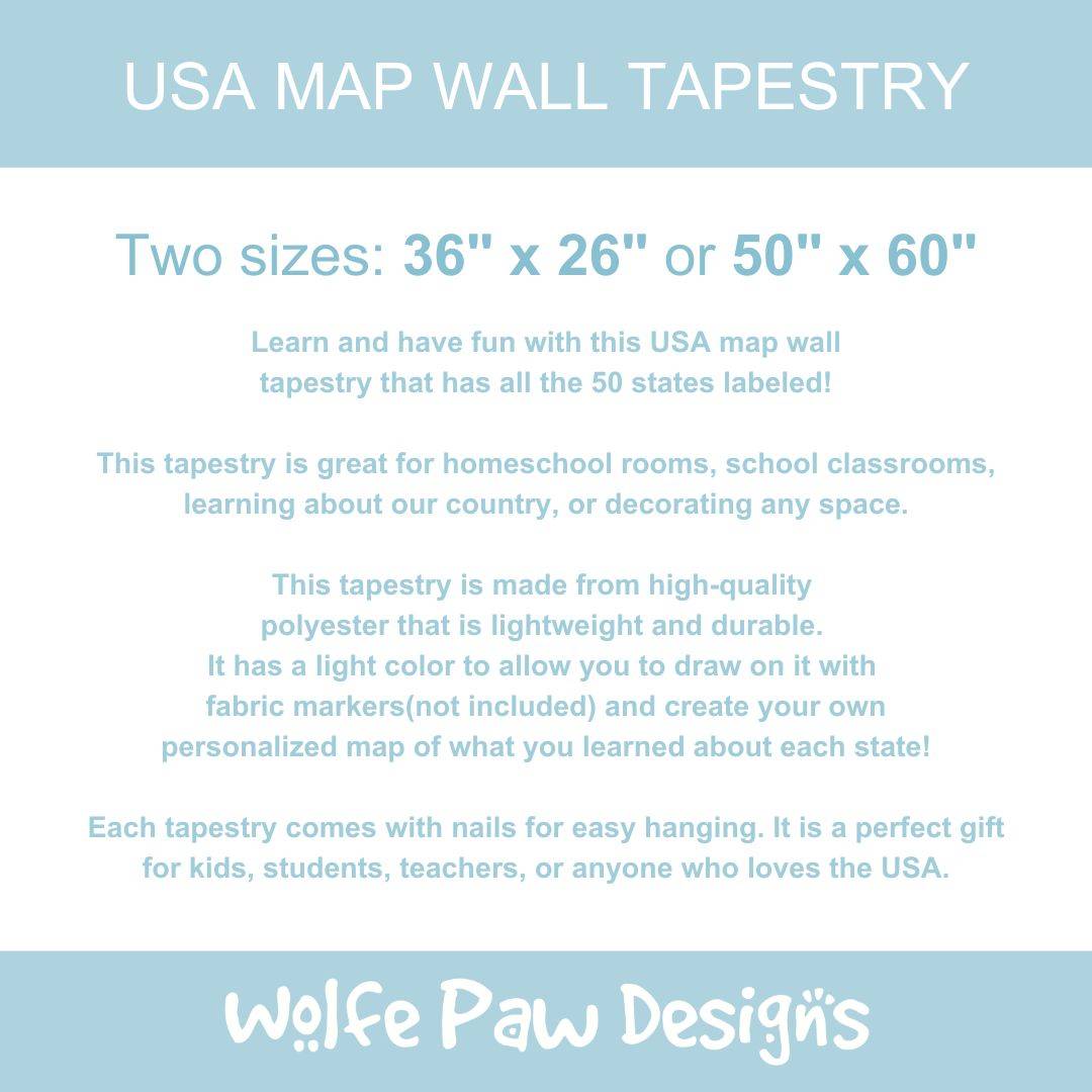 United States of America Map Wall Tapestry in BlueUnited States of America Map Wall Tapestry in Blue