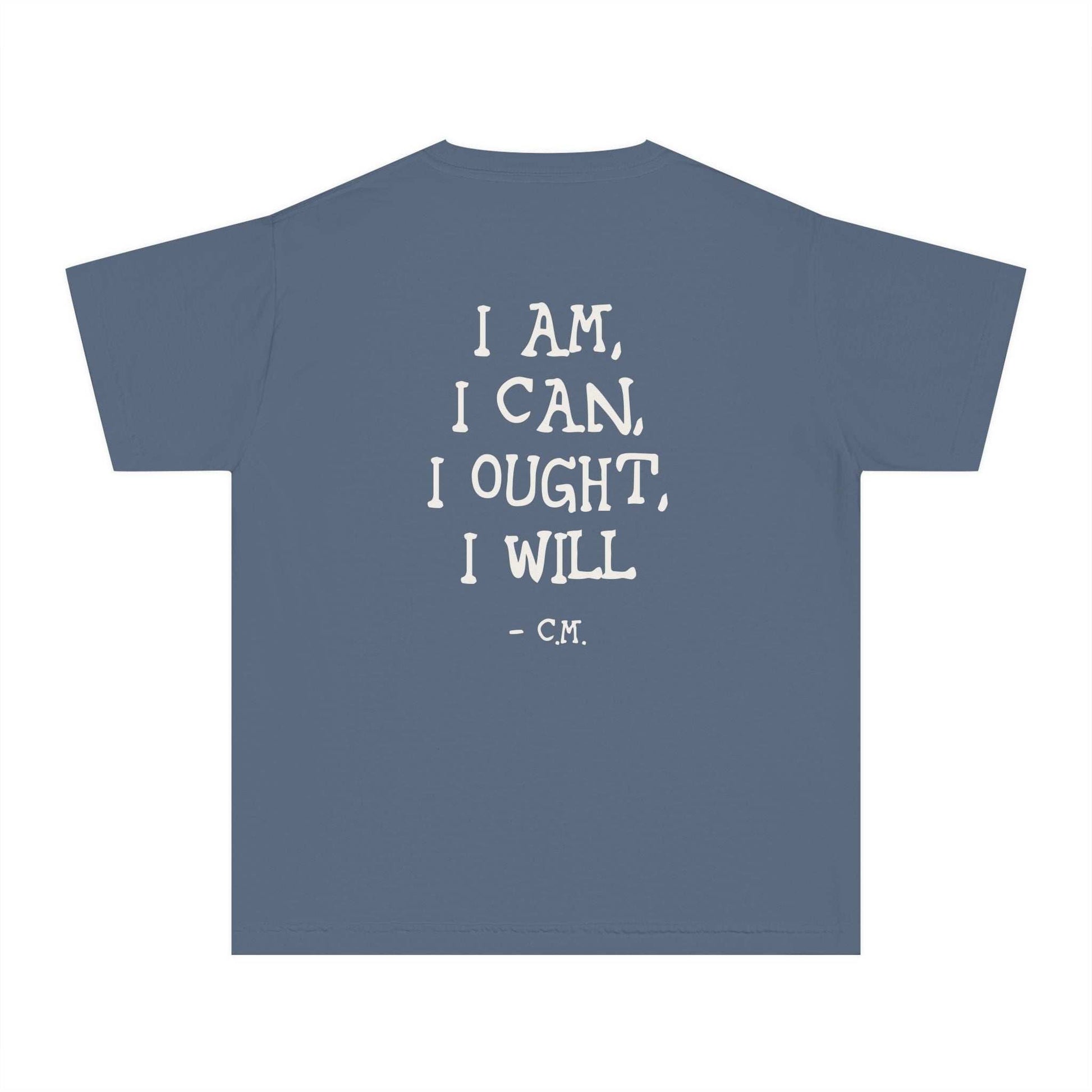 Kids ShirtWolfe Paw DesignsKids ShirtFront and back displays part of a quote from Charlotte Mason.
 
100% combed ringspun cottonComfort  Colors Unise Fit



 
XS
S
M
L
XL




Width, in
13.50
14.50
16.50I am, I can, I ought, I will Kids Shirt