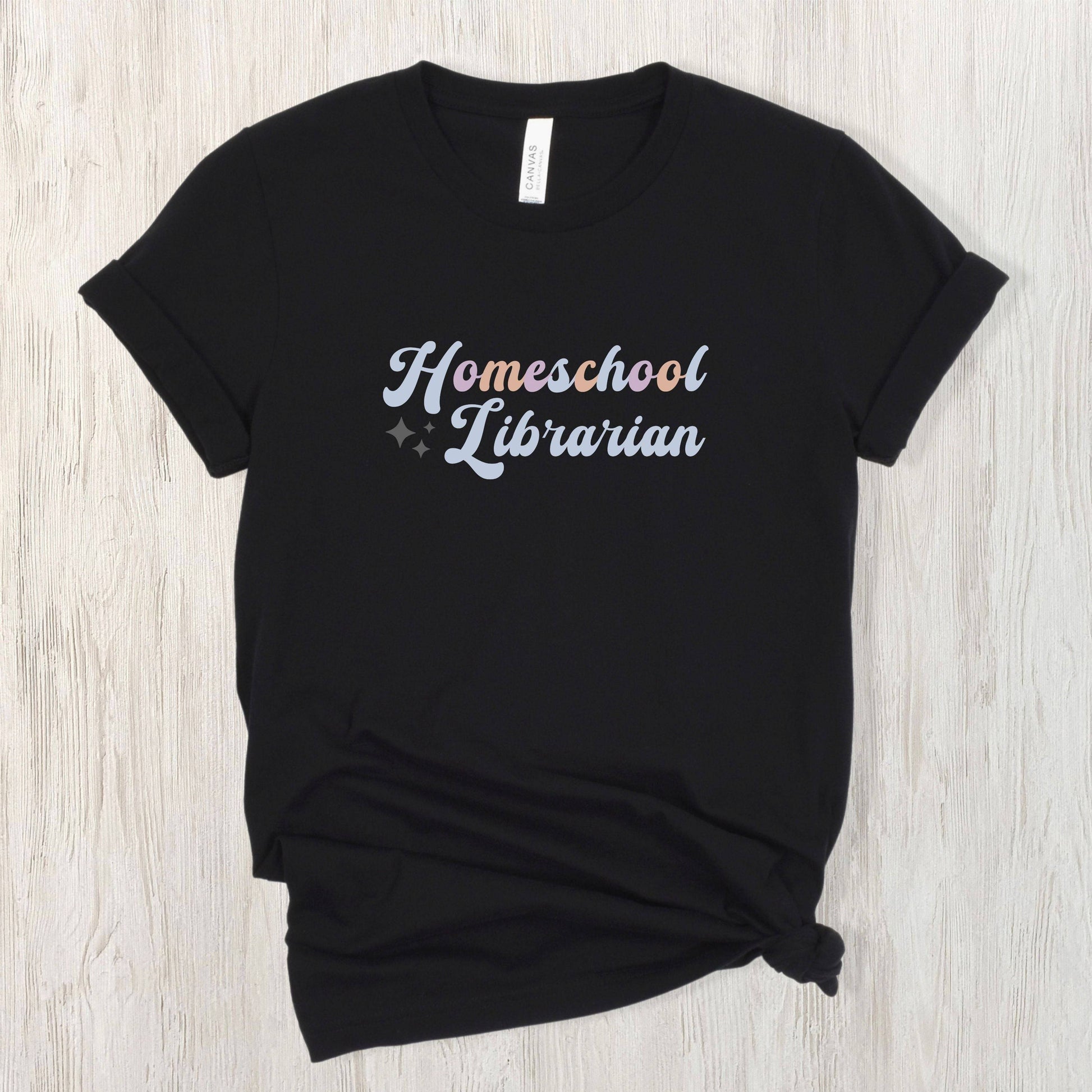 homeschool librarian black shirt for women moms
