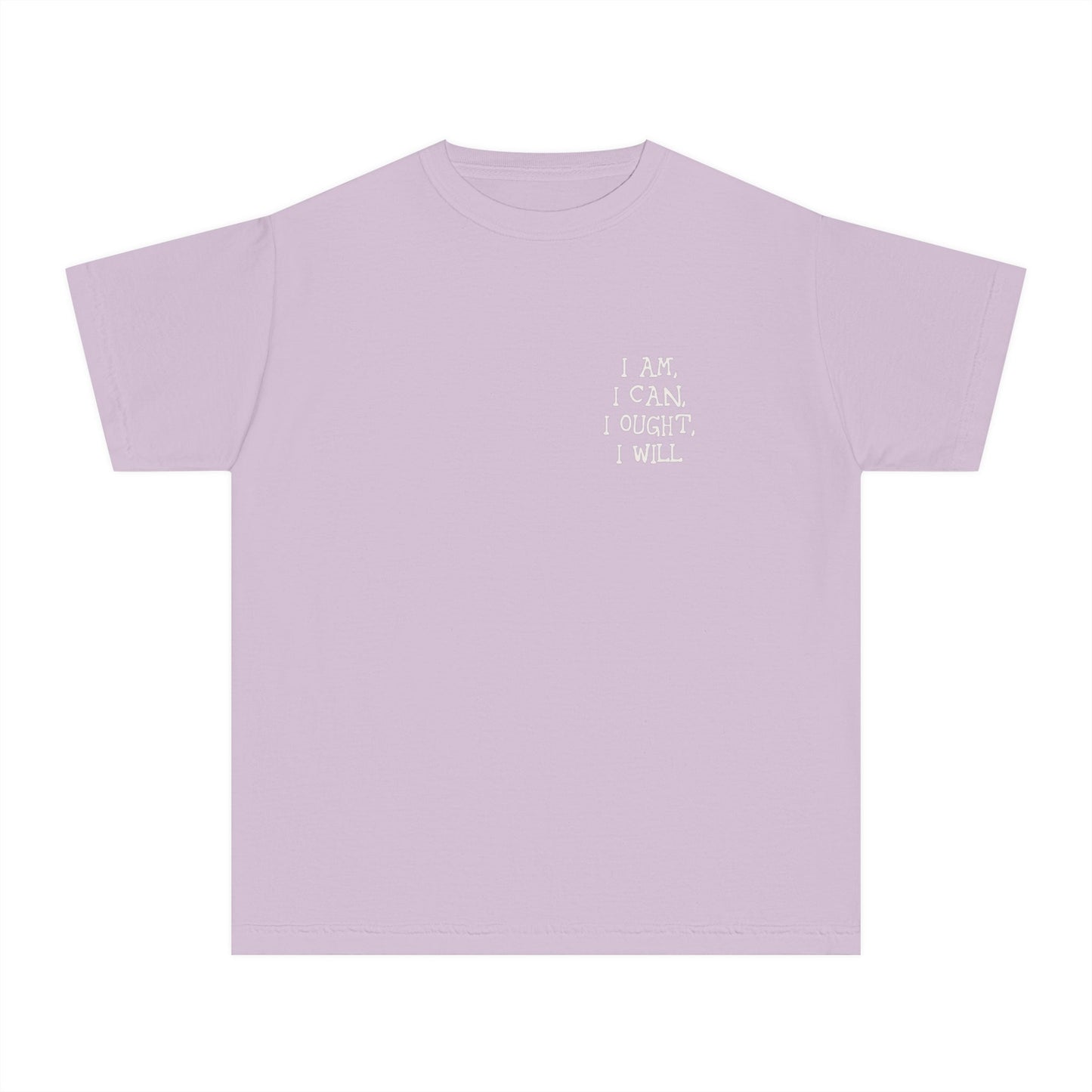 Kids ShirtWolfe Paw DesignsKids ShirtFront and back displays part of a quote from Charlotte Mason.
 
100% combed ringspun cottonComfort  Colors Unise Fit



 
XS
S
M
L
XL




Width, in
13.50
14.50
16.50I am, I can, I ought, I will Kids Shirt