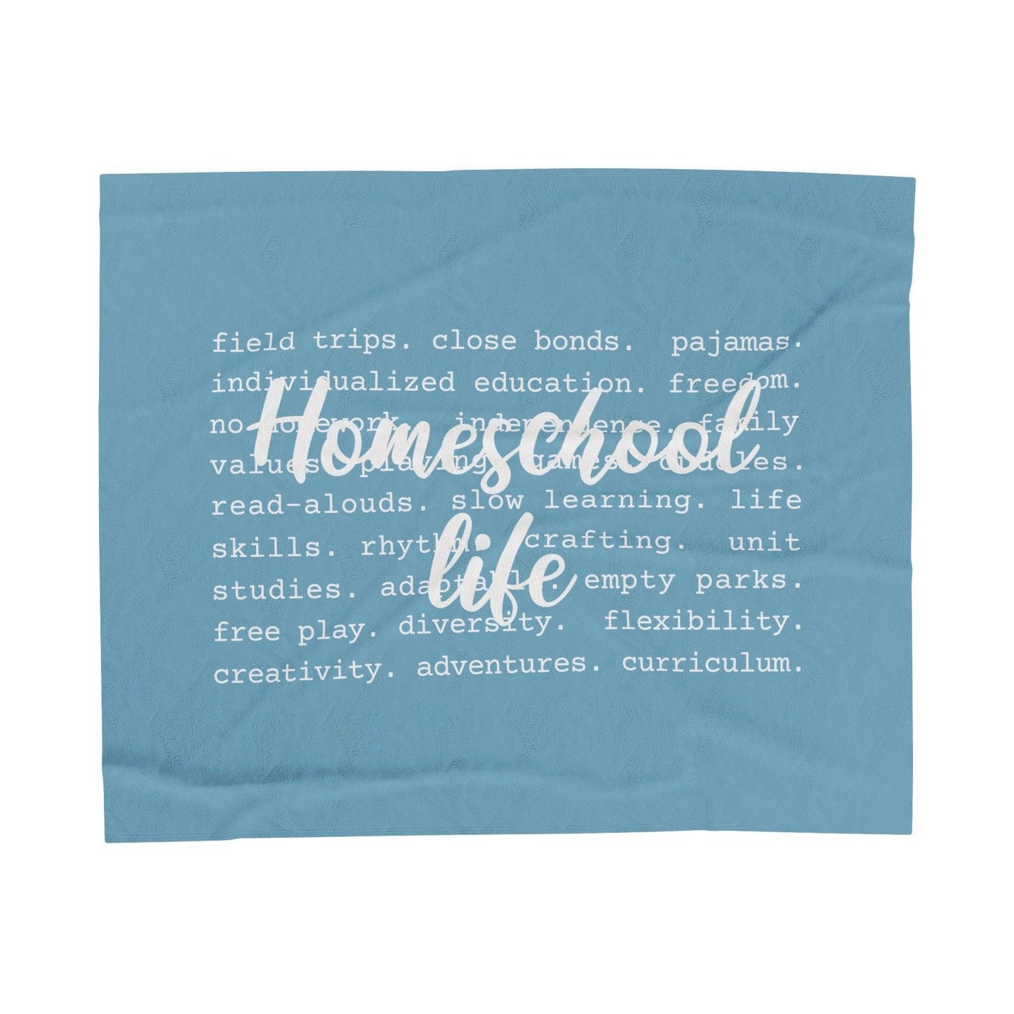 Homeschool Life Plush Blanket in Light Blue and White