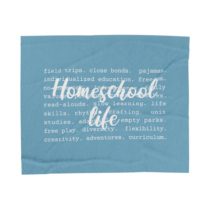 Homeschool Life Plush Blanket in Light Blue and White