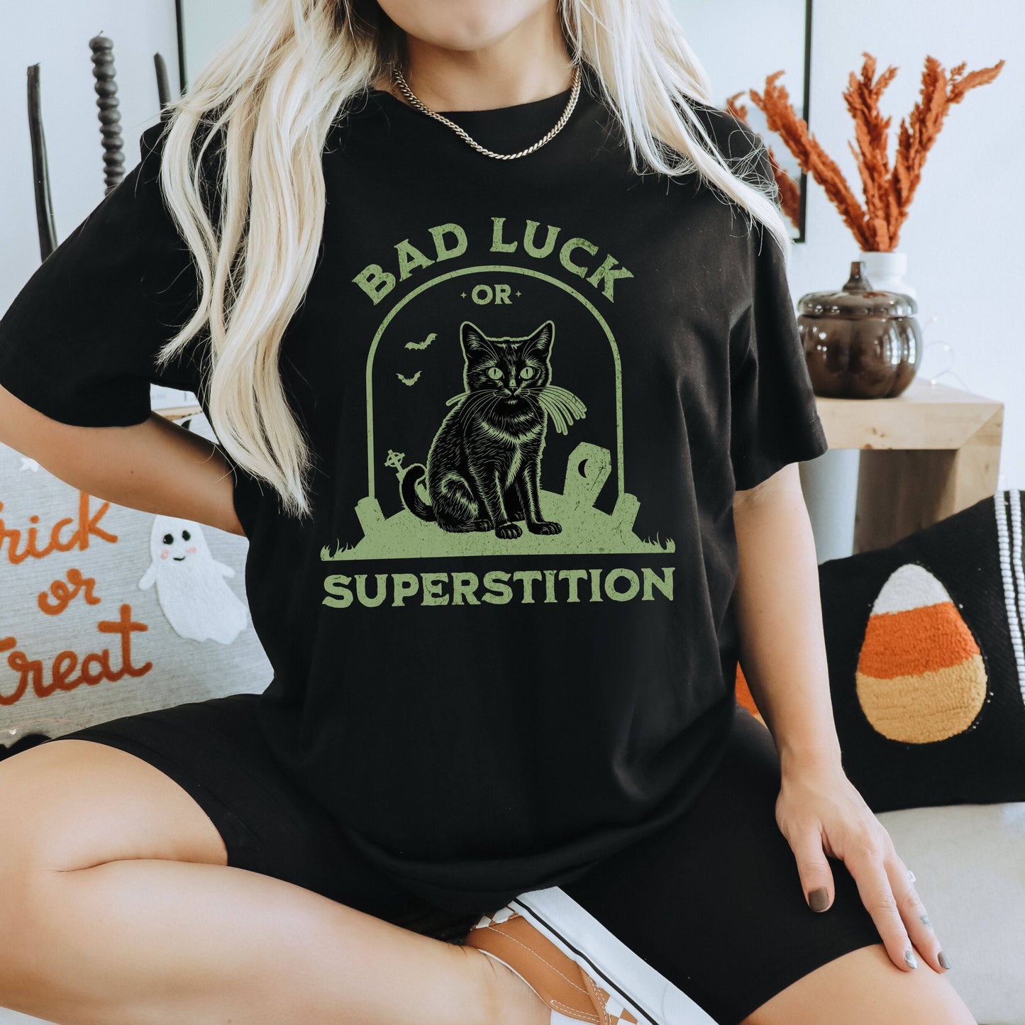 Bad Luck or Superstition Adult Halloween Short Sleeve Tee Shirt