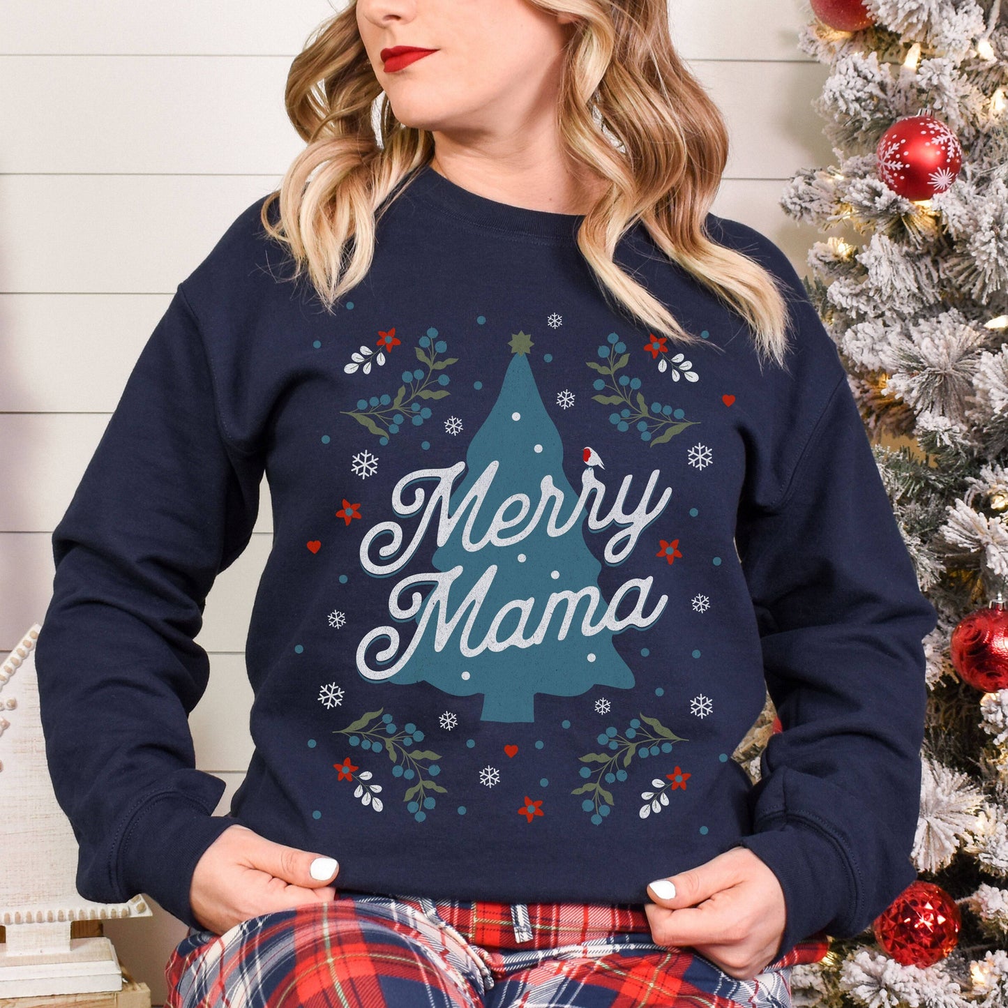 Merry Mama Christmas Sweater for women in Navy
