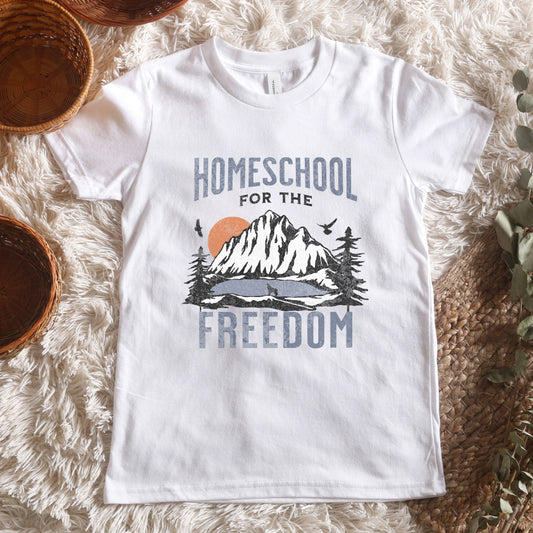 homeschool for the freedom wolf mountains eagles birds shirt sun trees homeschool tshirt for kids child
