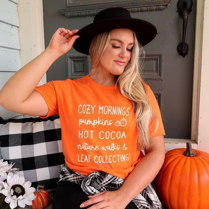 Cozy mornings and Leaf Collecting Womens Short Sleeve Shirt