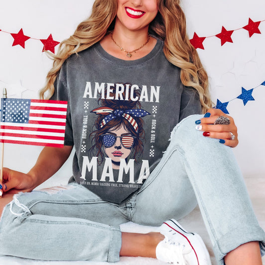 american mama rock and roll patriot mom shirt raising free strong and brave children