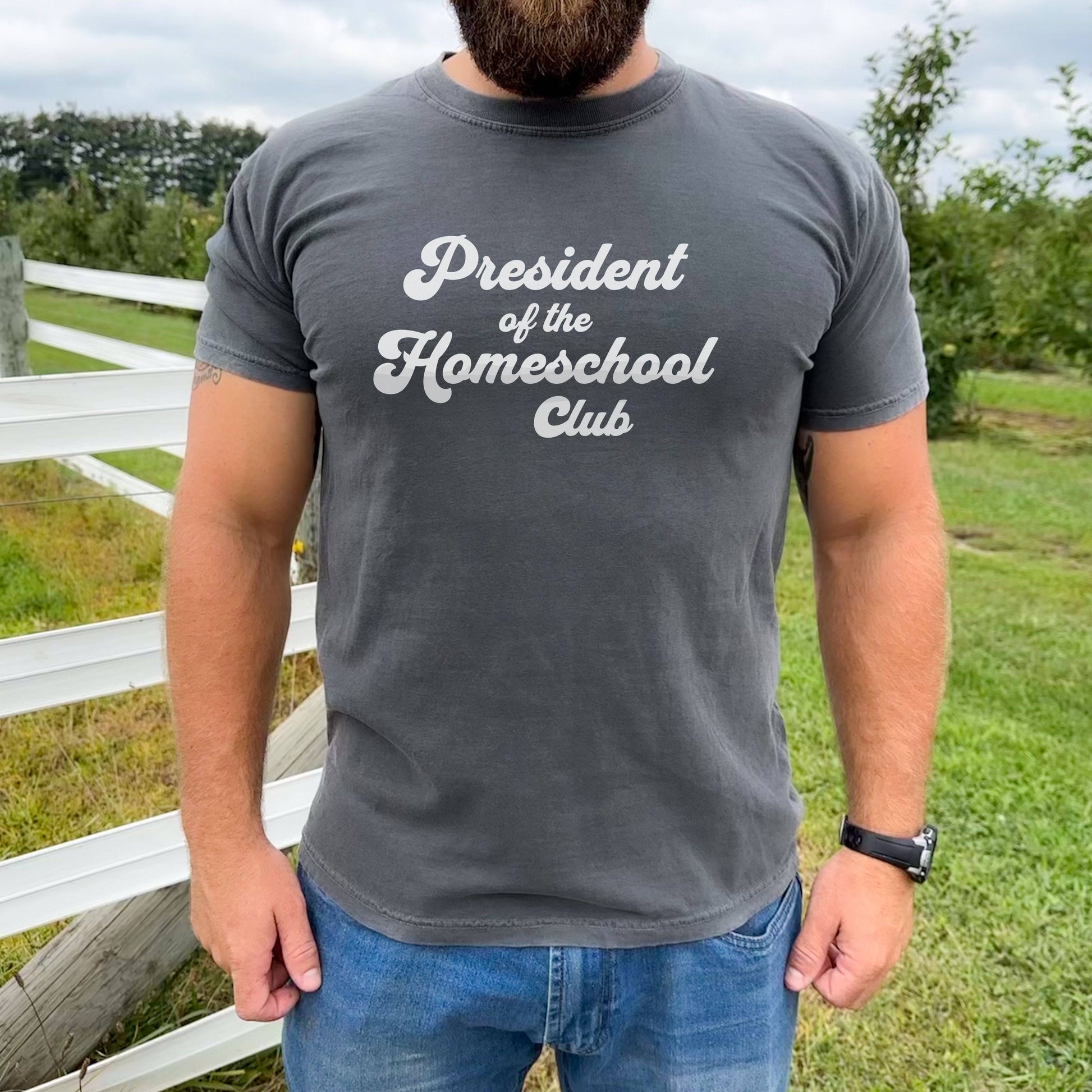 president of the homeschool club dad father shirt in grey gray pepper