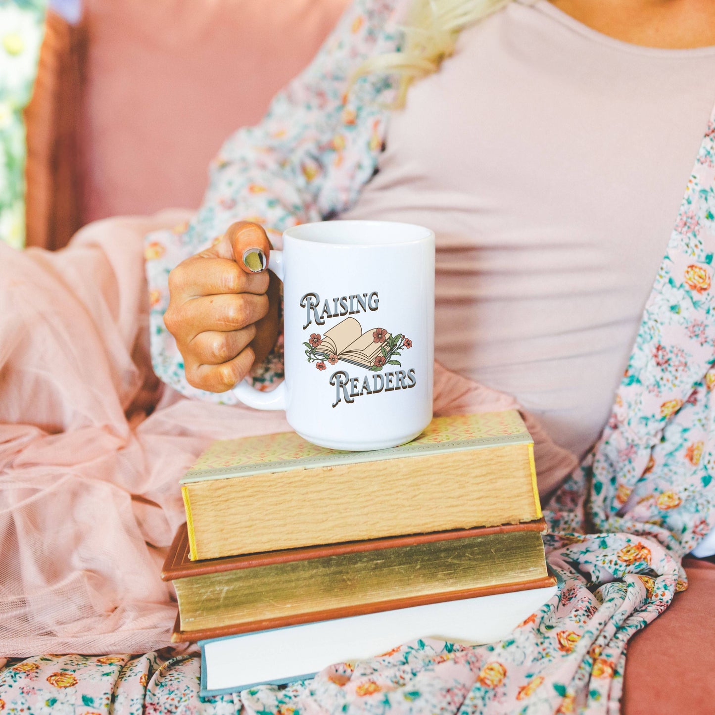 raising readers mug for book loving mom and kids