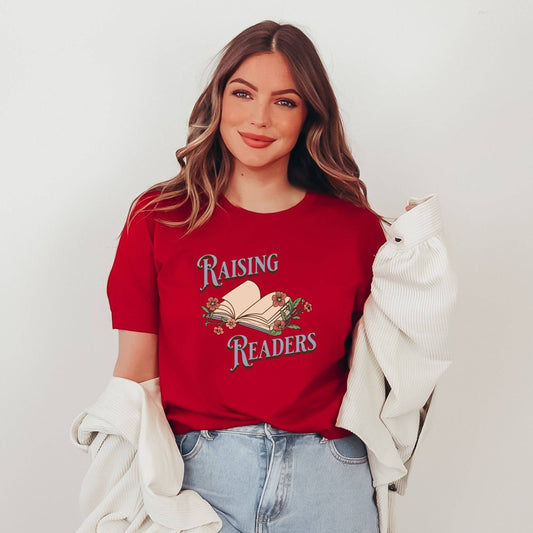 raising readers tshirt shirt for moms women that are raising kids children that love to read book with flowers