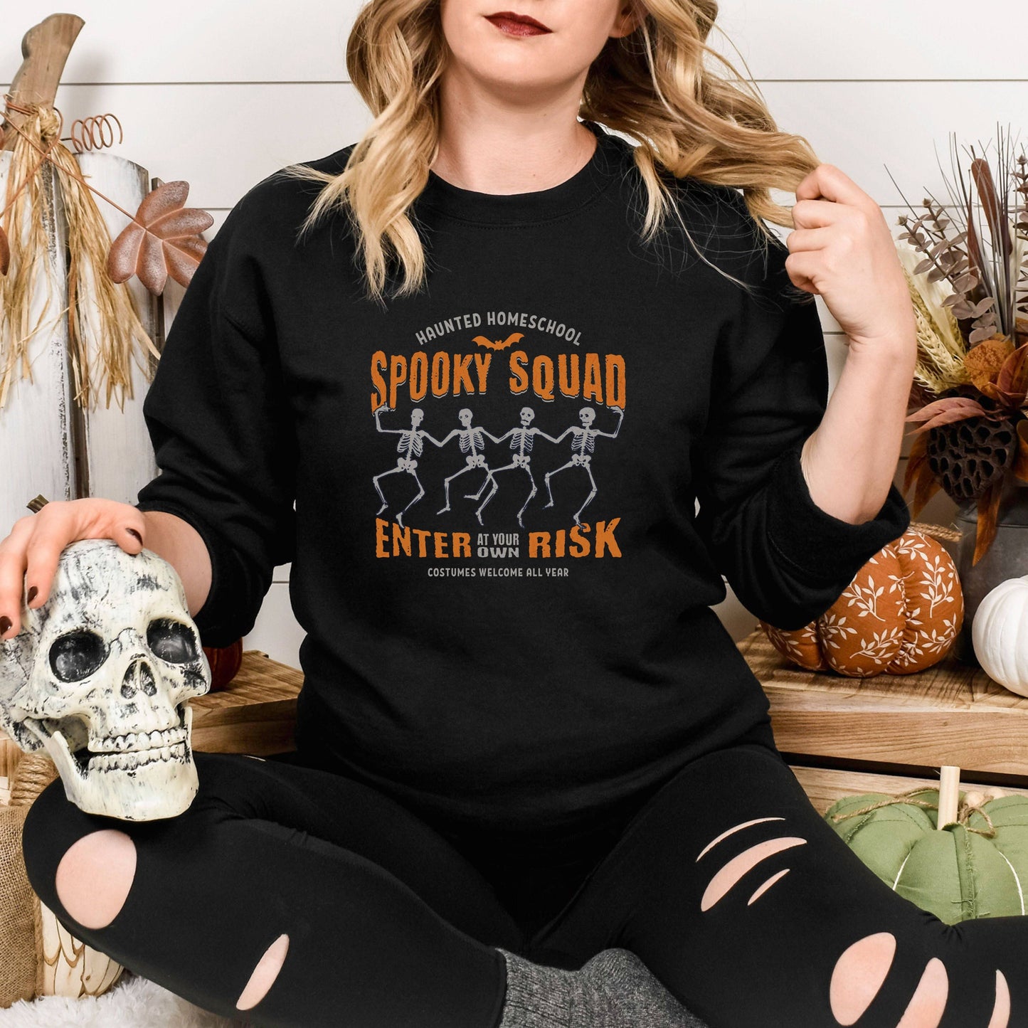 Spooky Squad Homeschool Mom Womens Crewneck Sweatshirt