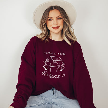 School Is Where The Home Is Adult Crewneck Sweater