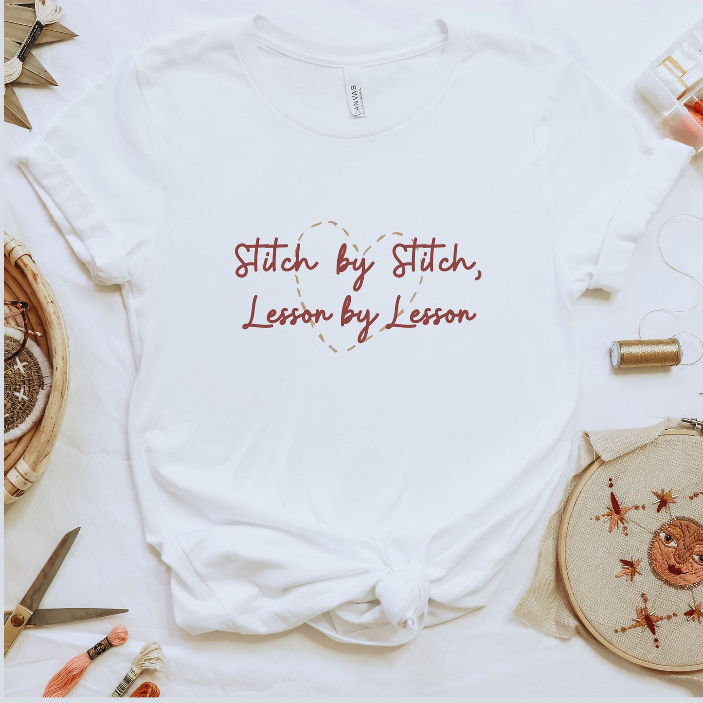 Stitch by Stitch, Lesson by Lesson Shirt for homeschool home educator teachers that sew knit